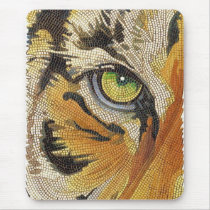 "Tiger Tiles" Tiger Face Mosaic Watercolor Mouse Pad