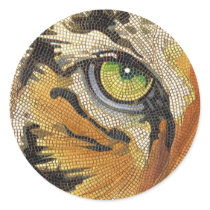 "Tiger Tiles" Tiger Face Mosaic Watercolor Round Sticker