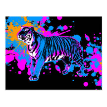 Tigre d'éclaboussure de peinture des années 80 de  carte postale
