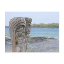 Tiki Guardians in Kona, Hawaii - Postcard