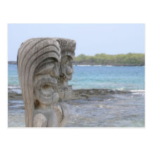 Tiki Guardians in Kona, Hawaii - Postcard