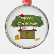 Tiki Hut Wreath Tropical Beach Christmas Ornament
