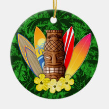 Tiki Mask And Surfboards Christmas Tree Ornament