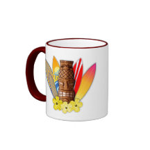 Tiki Mask And Surfboards Coffee Mug