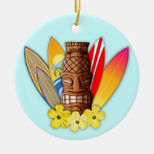 Tiki Mask And Surfboards Ornament
