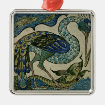 Tile design of heron and fish, by Walter Crane Christmas Ornaments
