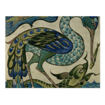 Tile design of heron and fish, by Walter Crane Post Cards