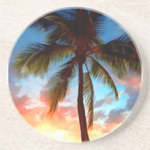 Timbre de coucher du soleil de palmier dessous de verre