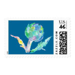 Timbres-poste bleus d'aquarelle d'artichaut