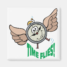 Time Flies ~ Flying Alarm Clock Word Play Fridge Magnets