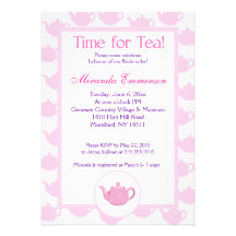 Time for Tea Teapot (Pink) Bridal Shower 5x7 Custom Invitations