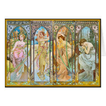 Time of the Day, Alphonse Mucha Greeting Card