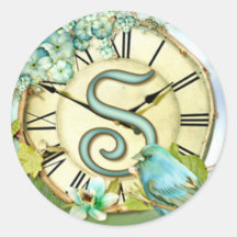 timeless bluebird whimsy initial letter S Round Sticker