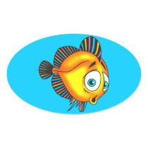 Timid Fish Oval Stickers