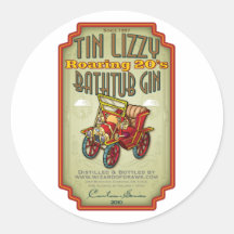 Tin Lizzy Bathtub Gin Round Stickers
