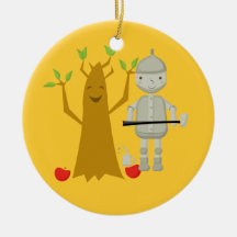 Tin man next to Talking Tree Christmas Ornament