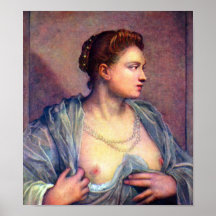 Tintoretto - Portrait of a woman with bare breasts Print