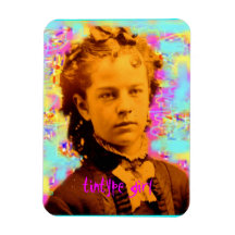tintype girl art rectangular magnets