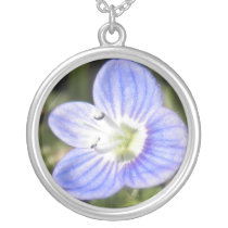 Tiny Blue Wildflower Silver Necklace Pendant