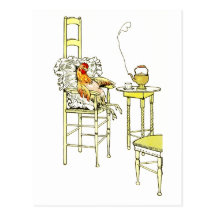 Tired Hen Having a Cuppa Postcard