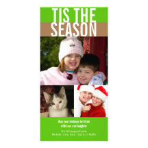 Tis the season bold green brown Christmas greeting Personalized Photo Card
