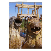 titicaca boat faces greeting card