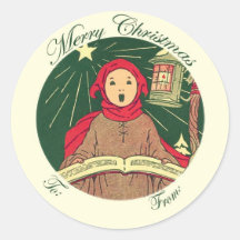 To and From Christmas Caroler Gift Tag Label Round Stickers