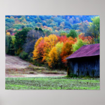 Tobacco Barn Autumn Foliage Nature Poster