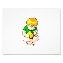 toddler holding chick green shirt.png photo