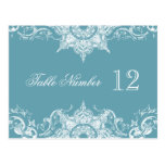 Toile Damask Reception Table Numbers Slate Blue Post Card