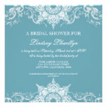 Toile Damask Swirl Bridal Shower Slate Blue Custom Invitation