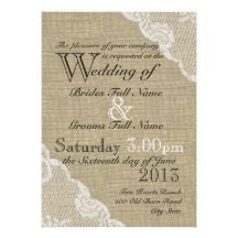 Toile de jute rustique et mariage campagnard de de cartons d'invitation personnalisés