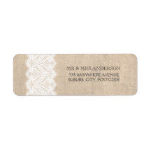 Toile de jute vintage + Dentelle blanche épousant  Étiquette D’adresse Retour