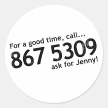 Tommy Tutone 867 5309 Round Sticker