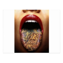 tongue tattoo design postcard