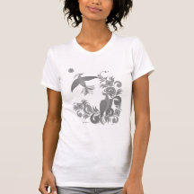 Tons de gris de fleurs et d'oiseaux t-shirts
