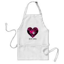 Too cute goth punk zebra heart fuschia black skull apron