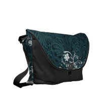 Tooled Teal Blue Leather-Look Western Courier Bags