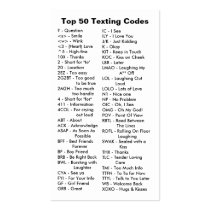 Top 50 Internet / Cell Texting Codes Business Card