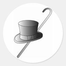 Top Hat and Cane Round Stickers