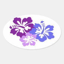 Topical Hibiscus Flower in Blue, Purple and Lilac Oval Stickers