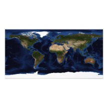 Topographic & bathymetric shading of full earth photographic print
