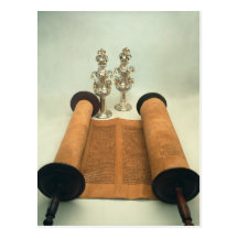 Torah scroll with Silver Crown finials Post Card
