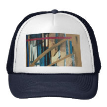 Torn curtains, mixed media, collage on paper trucker hats