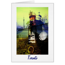 Toronto Skyline with lighthouse Greeting Cards