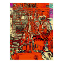 Toronto street collage with red bicycle postcards
