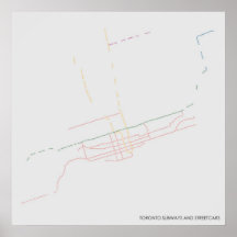 Toronto Subways and Streetcars Typographic Map Poster