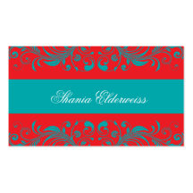 Torquoise & Vermillion Damask Business Card
