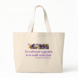 Tote Bag-spiritual garden quote/purple pansies