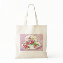 Tote Bag - Teacup & Saucer - Floral Pink Roses
